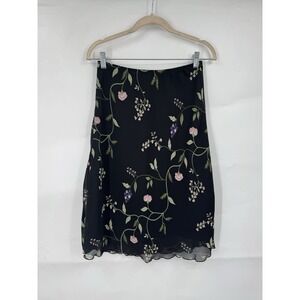 Dressbarn Dark Floral Whimsical Skirt Women Petite M Black Dark Coquette Fairy